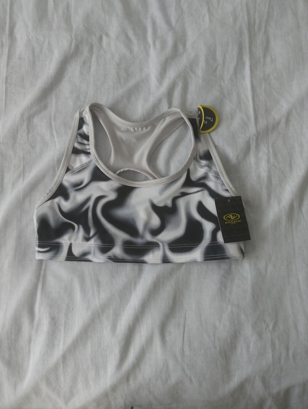 Athletic Works Black & White Printed Racerback Sports Bra Size L